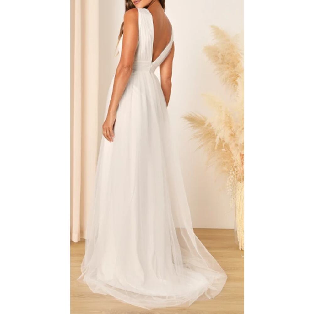 LULU'S XL White Heavenly Hues Tulle V-Neck Sleeveless A-Line Maxi Dress NEW b167